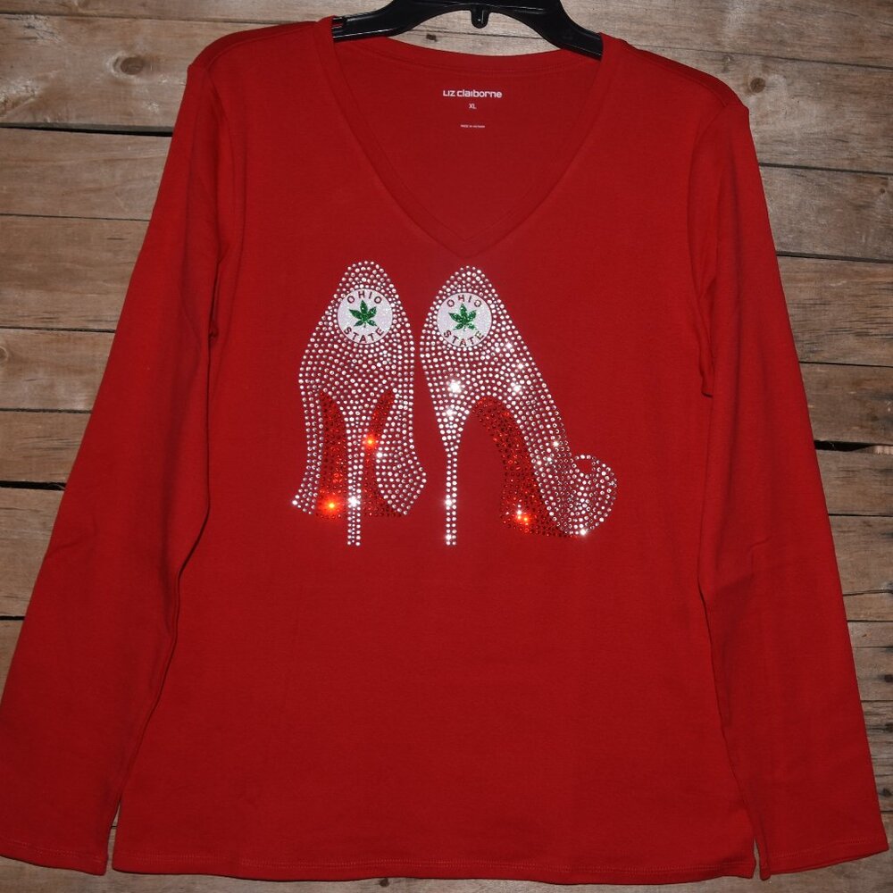 Ohio State rhinestone bling  red long sleeved shirt XL